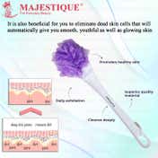 Majestique Long Handle Loofah for Back Scrubber, Easy Reach Body Wash, Back Cleaning - Color May Vary