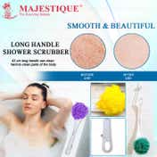 Majestique Long Handle Loofah for Back Scrubber, Easy Reach Body Wash, Back Cleaning - Color May Vary
