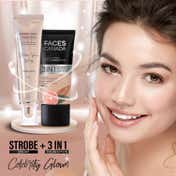Faces Canada Strobe Cream Primer + Highlighter + Moisturizer Radiant Skin - Rose Gold (30 g)