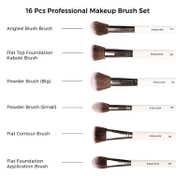 Praush Beauty 16 Pcs Professional Makeup Brush Set For Face & Eyes With Makeup Pouch