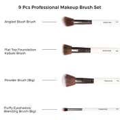 Praush Beauty 9 Pcs Professional Makeup Brush Set For Face & Eyes With Makeup Pouch