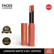 Faces Canada Long Stay 3-in-1 Matte Lipstick - Sinful Peach 05, 8HR Stay, Primer-Infused (2 g)
