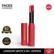 Faces Canada Long Stay 3-in-1 Matte Lipstick - Raging Red 10, 8HR Stay, Primer-Infused (2 g)