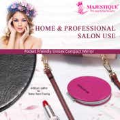 Majestique Professional Pocket Makeup Foldable Mirror With Compact Size - Pink