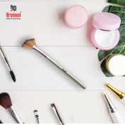 Bronson Professional Classic Angled Fan Makeup Brush - Silver, Pink
