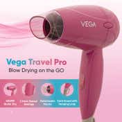 Vega Travel Pro 1000-1200W Hair Dryer for Women with Powerful Motor 2 Heat-Speed Settings VHDH-33