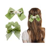 Majestique Satin Silk Layered Hair Bow Embellished Clip and Hair Scrunchies Combo (2 pcs)
