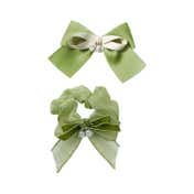Majestique Satin Silk Layered Hair Bow Embellished Clip and Hair Scrunchies Combo (2 pcs)