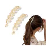 Majestique Stylish White Pearl Banana Clips Ponytail Holder Hair Clutchers (2 pcs)