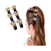 Majestique Stylish Pearl Braid Duckbill Clips Styling Hair Pins Crystal Stone (2 pcs)