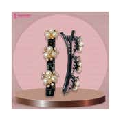 Majestique Stylish Pearl Braid Duckbill Clips Styling Hair Pins Crystal Stone (2 pcs)