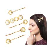 Majestique Stylish Pearl Golden Metal Korean Fancy Hair Pins (5 pcs)