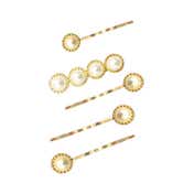 Majestique Stylish Pearl Golden Metal Korean Fancy Hair Pins (5 pcs)