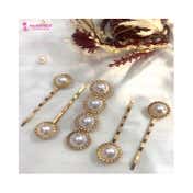 Majestique Stylish Pearl Golden Metal Korean Fancy Hair Pins (5 pcs)