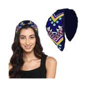 Majestique Cotton Floral Printed Embroidered Embellished Fabric Hair Accessories Band