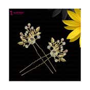Majestique Flower Hair Clips Accessories Crystal Rhinestone Bridal Pin (2 pcs)