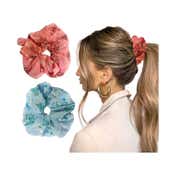 Majestique Georgette Hair Ties Scrunchies Elastics Leaf Print Bands (2 pcs)