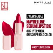 Maybelline New York Serum Lipstick Satin 1-Swipe Lush Color 8HR Hydration - City Lights (3.4 g)