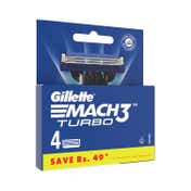 Gillette Mach 3 Turbo Manual Shaving Razor Blades Cartridge - (4Pcs)
