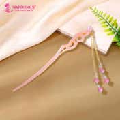 Majestique Elegant Chinese Style Hair Stick for Bun & Juda with Dangling Beads - Pink