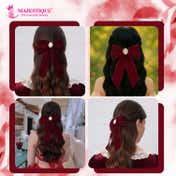 Majestique Velvet Hair Bow with Antique Brooch - Wine Red