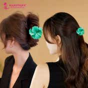 Majestique Flower Hair Clutcher Clips with Glitter Detailing - Turquoise (3 pcs)