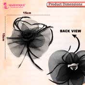 Majestique Elegant Fascinator Hat with Mesh Veil and Feather - Black