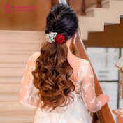 Majestique Red Rose and White Buds Hair Clip with Alligator Clip - Red