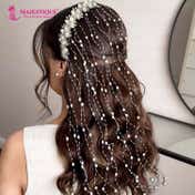 Majestique Bridal Pearl Tassel Hairband with Crystals - White