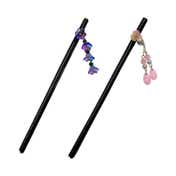 Majestique Wooden Hair Sticks with Pink and Blue Charms (2 pcs)
