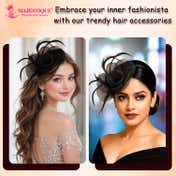 Majestique Elegant Fascinator Hat with Mesh Veil and Feather - Black