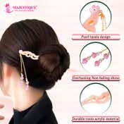 Majestique Elegant Chinese Style Hair Stick for Bun & Juda with Dangling Beads - Pink