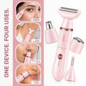 VGR 4-in-1 Lady Shaver Set with Body Trimmer Facial Shaver Eyebrow & Nose/Ear Trimmer V-761 - Pink