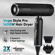 VEGA Style Pro 1600W Foldable Hair Dryer for Men & Women with 3 Heat/2 Speed Settings (VHDH-34)