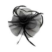 Majestique Elegant Fascinator Hat with Mesh Veil and Feather - Black