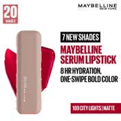 Maybelline New York Serum Lipstick Satin 1-Swipe Lush Color 8HR Hydration - City Lights (3.4 g)