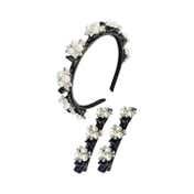 Majestique Double Layer Twist Plait Headband with Pearl Flower Alligator Clips (3 pcs)