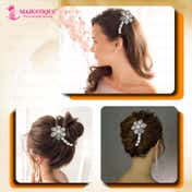 Majestique Rhinestone Flower Juda Hair Comb - Black