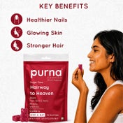 Purna Gummies Hair Biotin Sugar Free Gummies For Hair, Nails & Skin - Cranberry Flavour (30 Pcs)