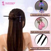 Majestique Wooden Hair Sticks with Pink and Blue Charms (2 pcs)