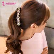 Majestique White Heart Shaped Pearl Hair Banana Clips (2 pcs)