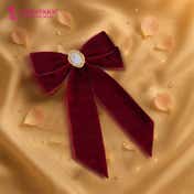 Majestique Velvet Hair Bow with Antique Brooch - Wine Red