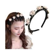 Majestique Stylish Braided Double Layer Twist Plait Plastic Headband with Elegant Flower