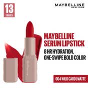 Maybelline New York Serum Lipstick (Matte) 8Hr Hydration + one-swipe bold color - 004 Wild Card (4.5g)