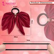 Majestique Satin Bow Hair Tie with Metal Clip - Red