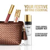 Lakme Bejewel Festive Trio  Liquid Lip - Cocoa Glow Eye Tint - Goddess and Setting Spray (4 pcs)