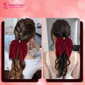 Majestique Satin Bow Hair Tie with Metal Clip - Red