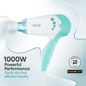 Vega Insta Glam Foldable 1000 Watts Hair Dryer with 2 Heat-Speed Settings, Made in India (VHDH-20N)