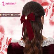 Majestique Velvet Hair Bow with Antique Brooch - Wine Red