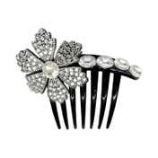 Majestique Rhinestone Flower Juda Hair Comb - Black